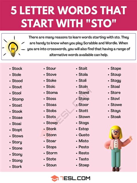 5 letter words beginning with sto|5 Letter Words Starting with STO